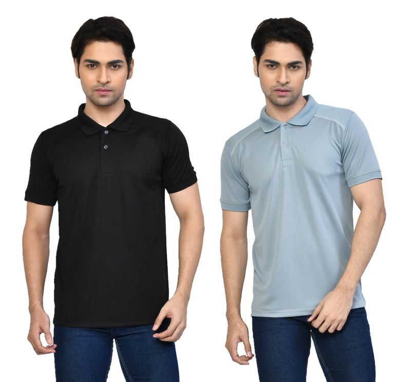 Men's Casual Regular Fit Solid Tshirts combo I Collared Neck I Half Sleeve Polo T-shirts - Black & Light Grey