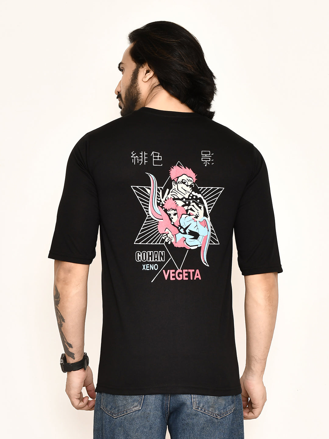 RAPL BHARAT Men's Casual Regular Fit Printed Round Neck Cotton Fabric T-shirt with Half Sleeve I Comfortable and Breathable Western Outfit | Color-Black & Pink