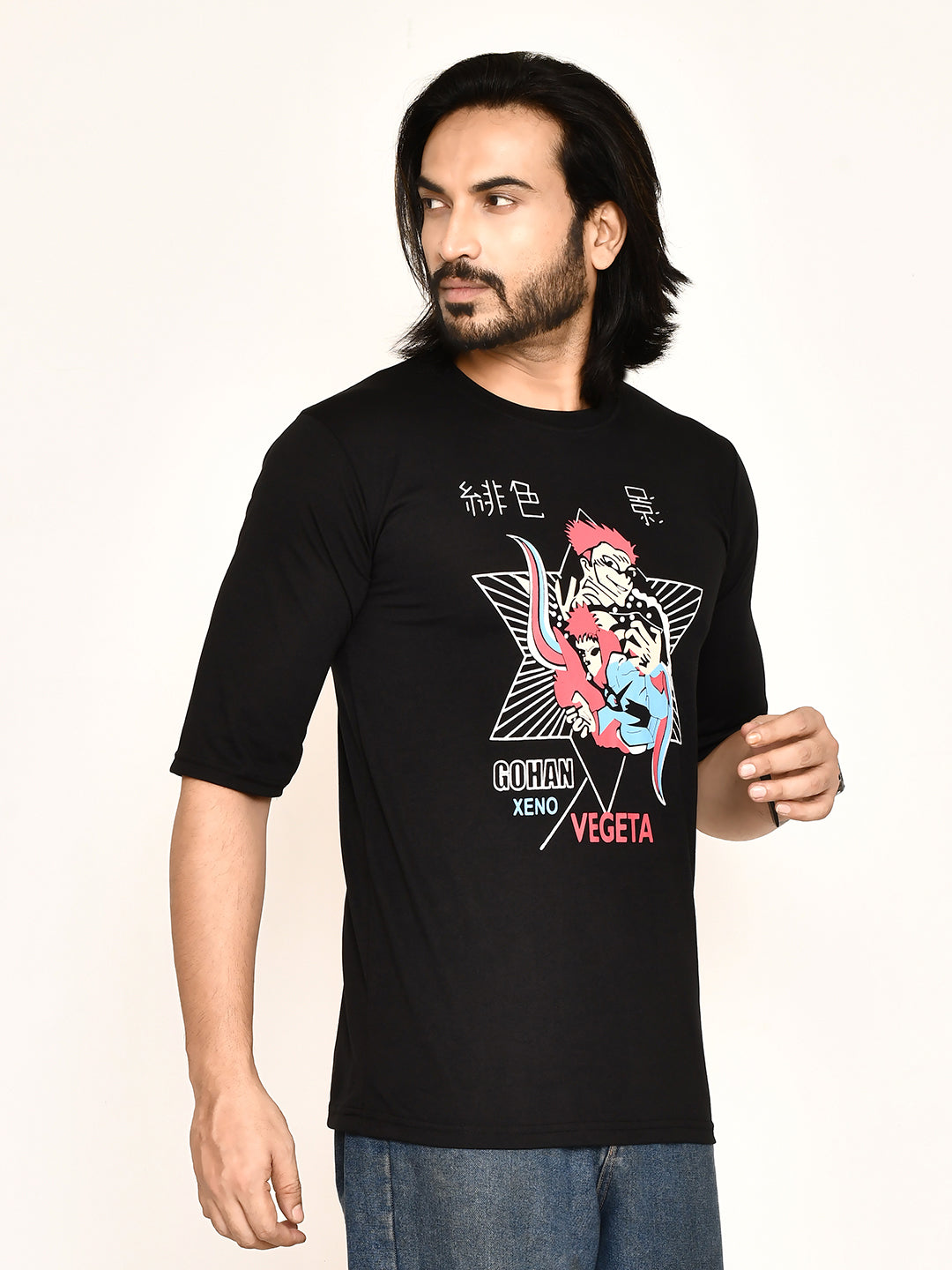 RAPL BHARAT Men's Casual Regular Fit Printed Round Neck Cotton Fabric T-shirt with Half Sleeve I Comfortable and Breathable Western Outfit | Color-Black & Pink