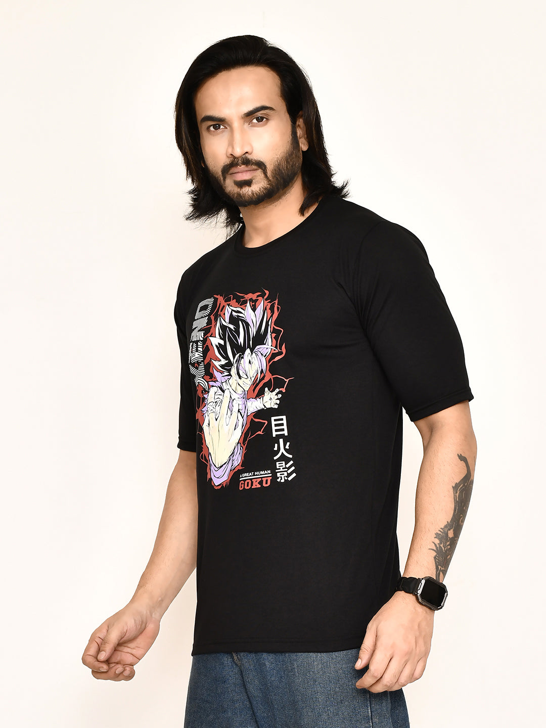 RAPL BHARAT Men's Casual Regular Fit Printed Round Neck Cotton Fabric T-shirt with Half Sleeve I Comfortable and Breathable Western Outfit | Color-Black & Violet