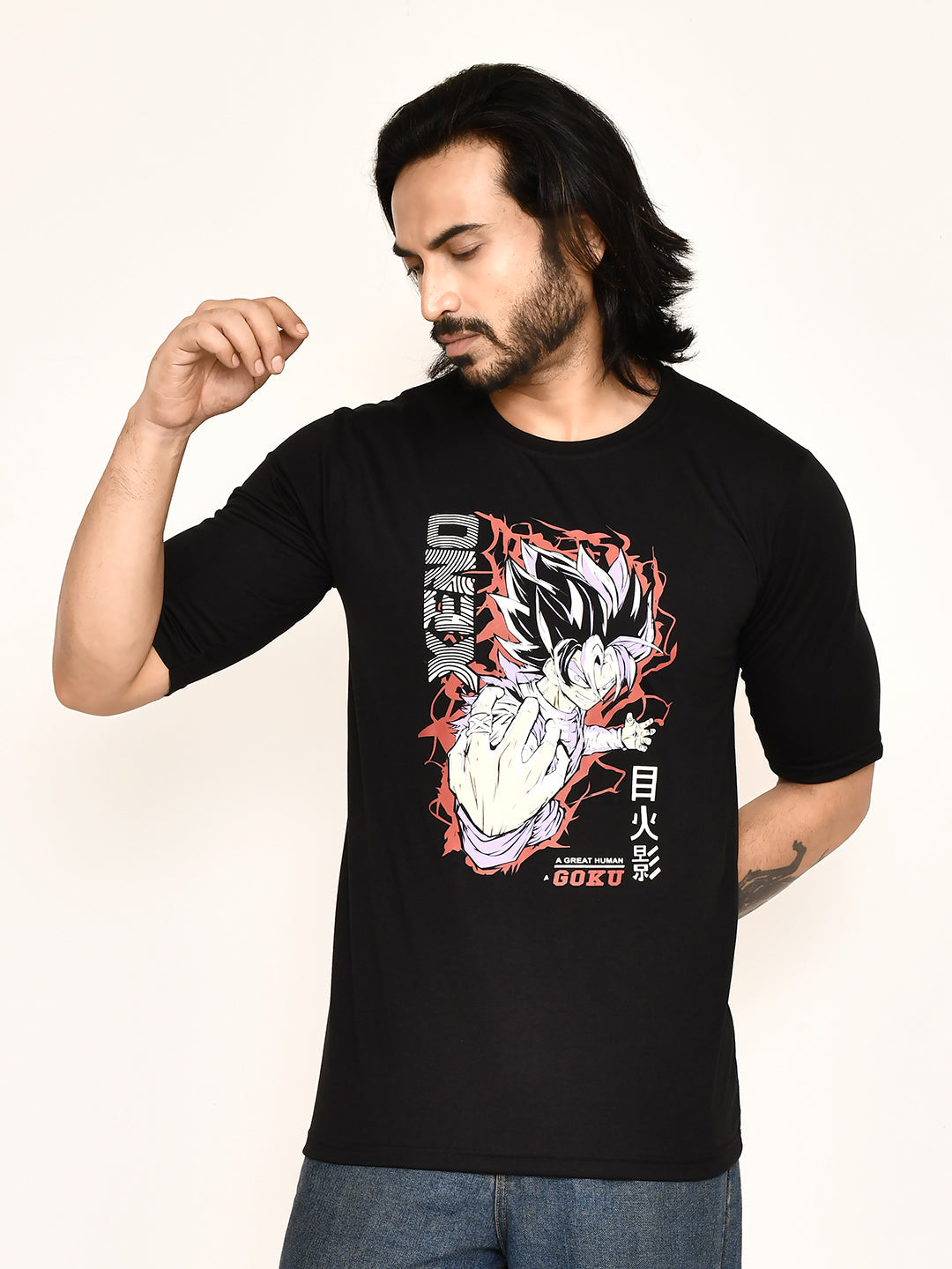RAPL BHARAT Men's Casual Regular Fit Printed Round Neck Cotton Fabric T-shirt with Half Sleeve I Comfortable and Breathable Western Outfit | Color-Black & Violet