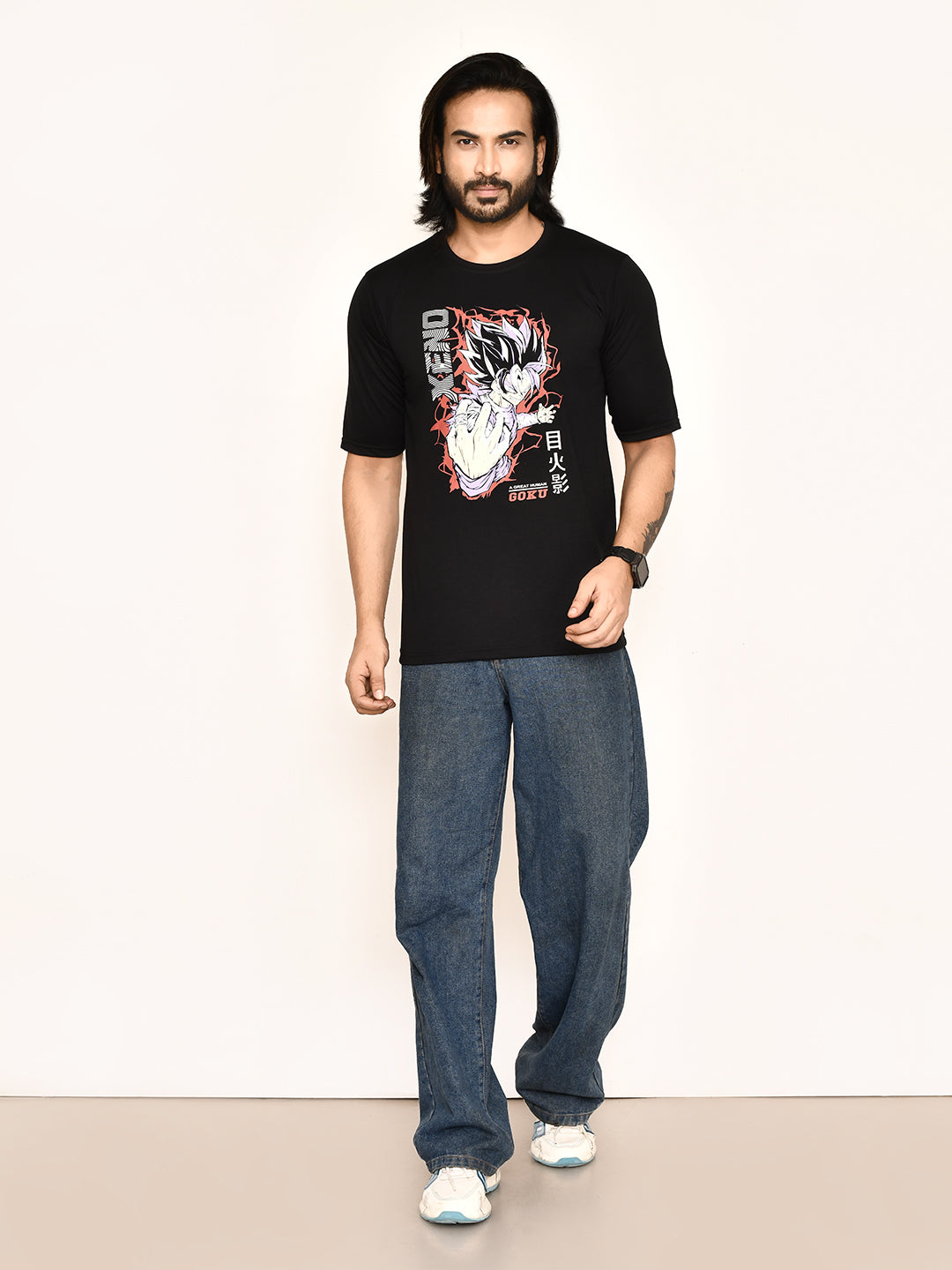 RAPL BHARAT Men's Casual Regular Fit Printed Round Neck Cotton Fabric T-shirt with Half Sleeve I Comfortable and Breathable Western Outfit | Color-Black & Violet