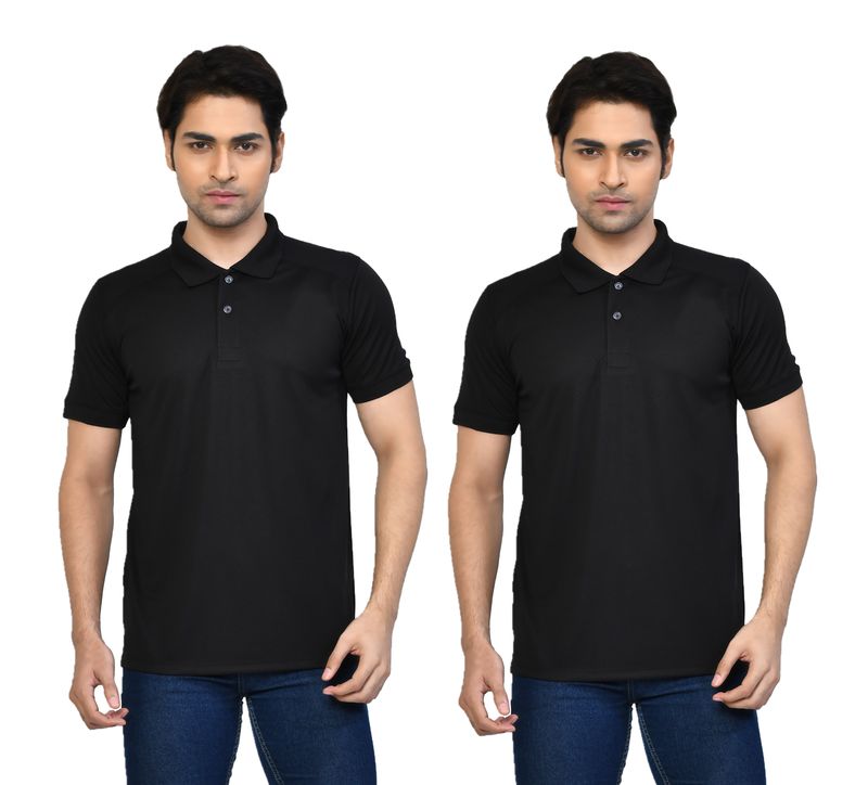 Men's Casual Regular Fit Solid Tshirts combo I Collared Neck I Half Sleeve Polo T-shirts - Black