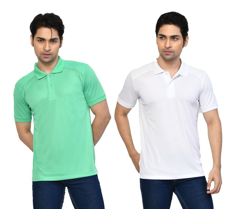 Men's Casual Regular Fit Solid Tshirts combo I Collared Neck I Half Sleeve Polo T-shirts - Light Green & White