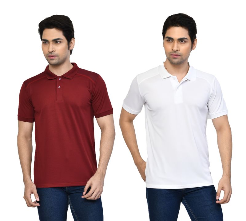 Men's Casual Regular Fit Solid Tshirts combo I Collared Neck I Half Sleeve Polo T-shirts - Maroon & White