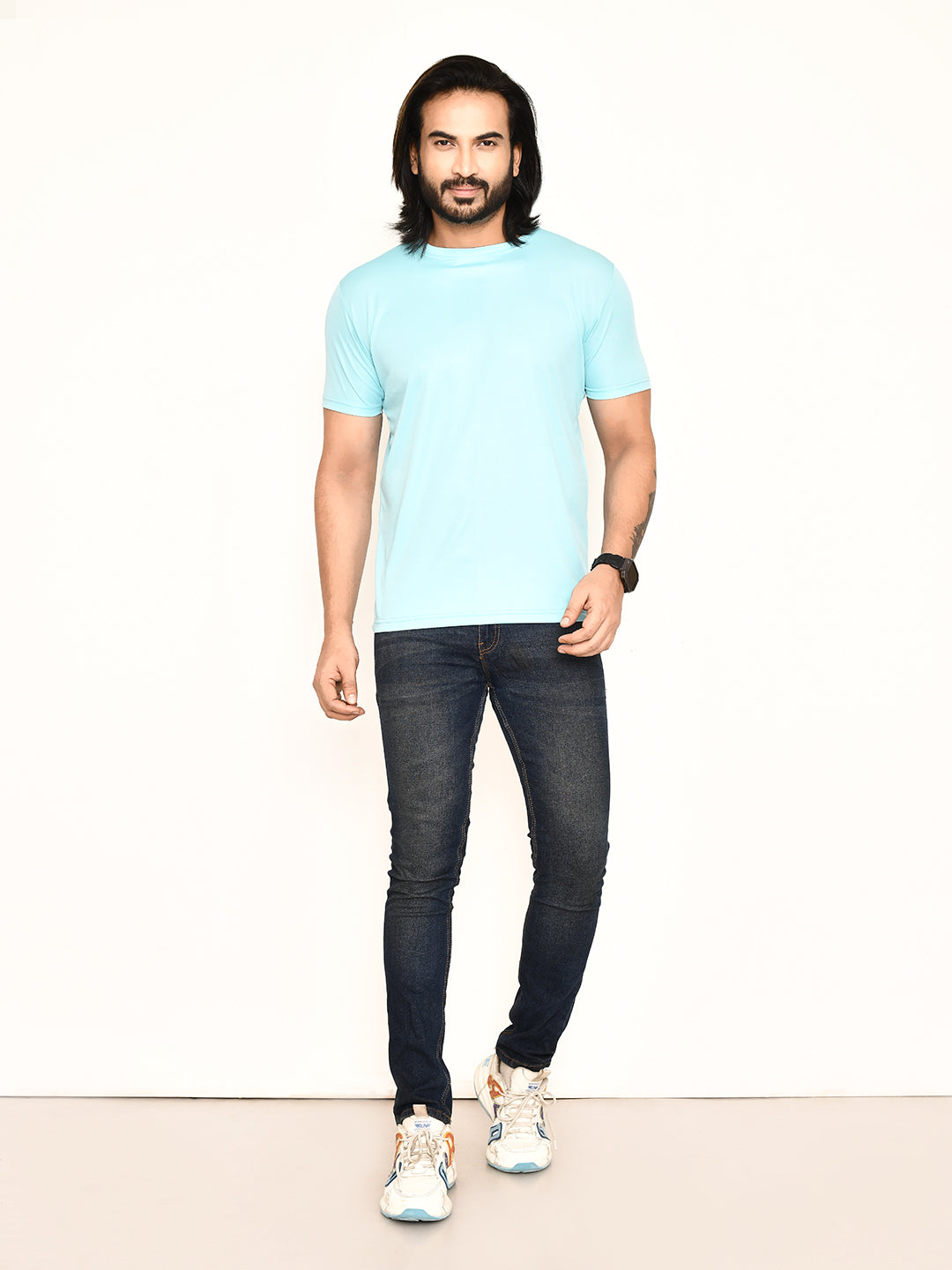 RAPL BHARAT Men's Casual Regular Fit Solid Pattern Round Neck Polyester T-shirt with Half Sleeve I Comfortable and Breathable Western Outfit (Color - Powder Blue)