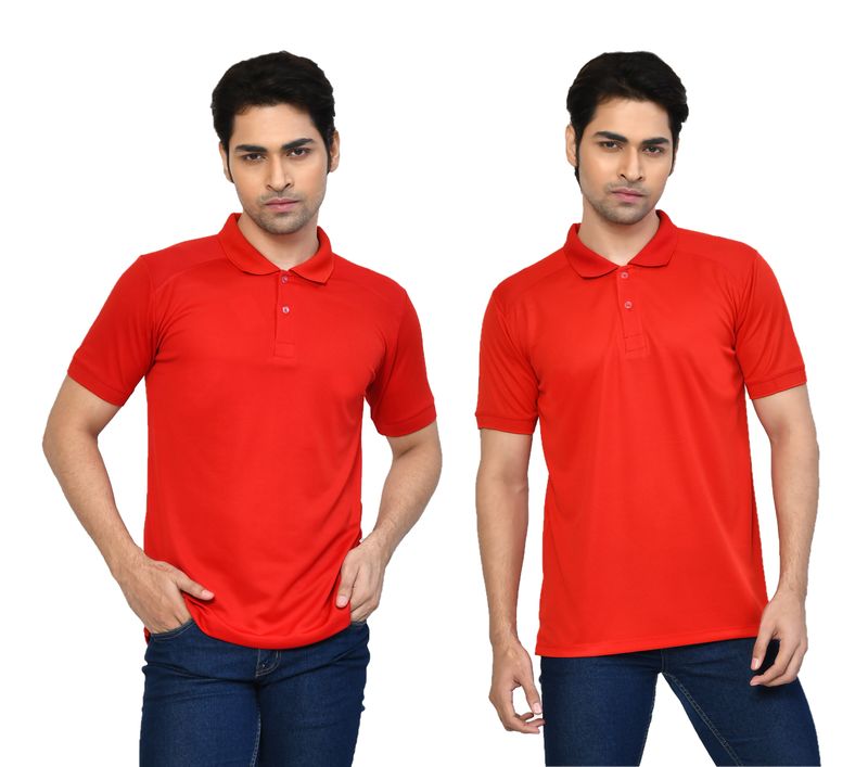 Men's Casual Regular Fit Solid Tshirts combo I Collared Neck I Half Sleeve Polo T-shirts - Red & Berry Red