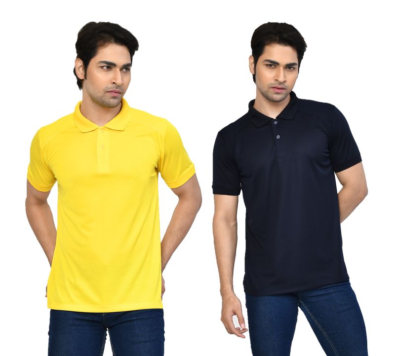 en's Casual Regular Fit Solid Tshirts combo I Collared Neck I Half Sleeve Polo T-shirts - Yellow & Navy Blue