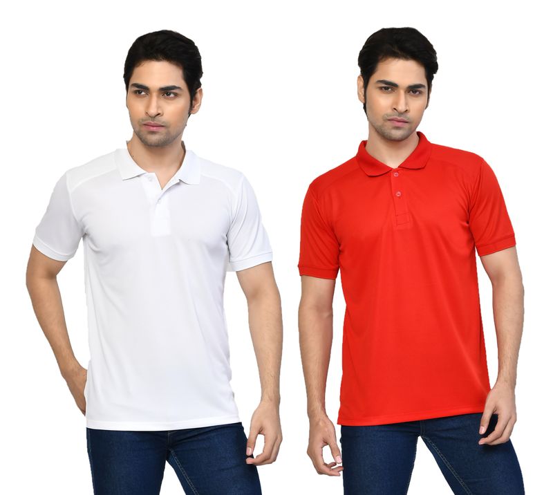 Men's Casual Regular Fit Solid Tshirts combo I Collared Neck I Half Sleeve Polo T-shirts  - Berry Red & White