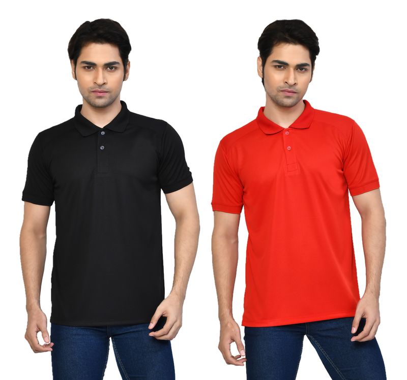 Men's Casual Regular Fit Solid Tshirts combo I Collared Neck I Half Sleeve Polo T-shirts  - Black & Berry Red