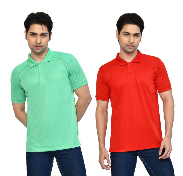 Men's Casual Regular Fit Solid Tshirts combo I Collared Neck I Half Sleeve Polo T-shirts  - Light Green & Red