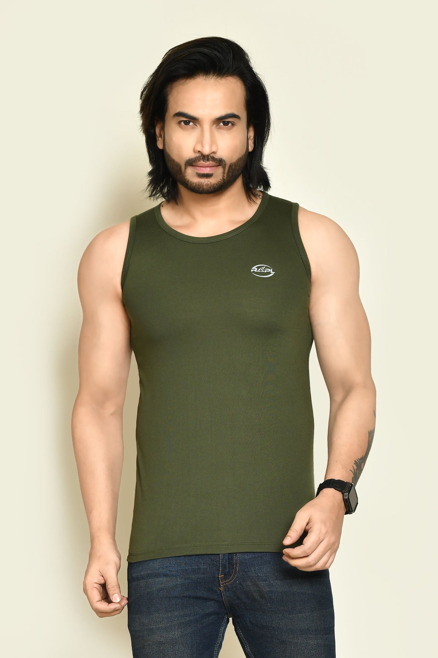 RAPL BHARAT Men's Casual Regular Fit Round Neck Solid Cotton Sleeveless Tank Tops Gym Vest I Perfect for Gymwear & Sports - Mauve & Dark Green