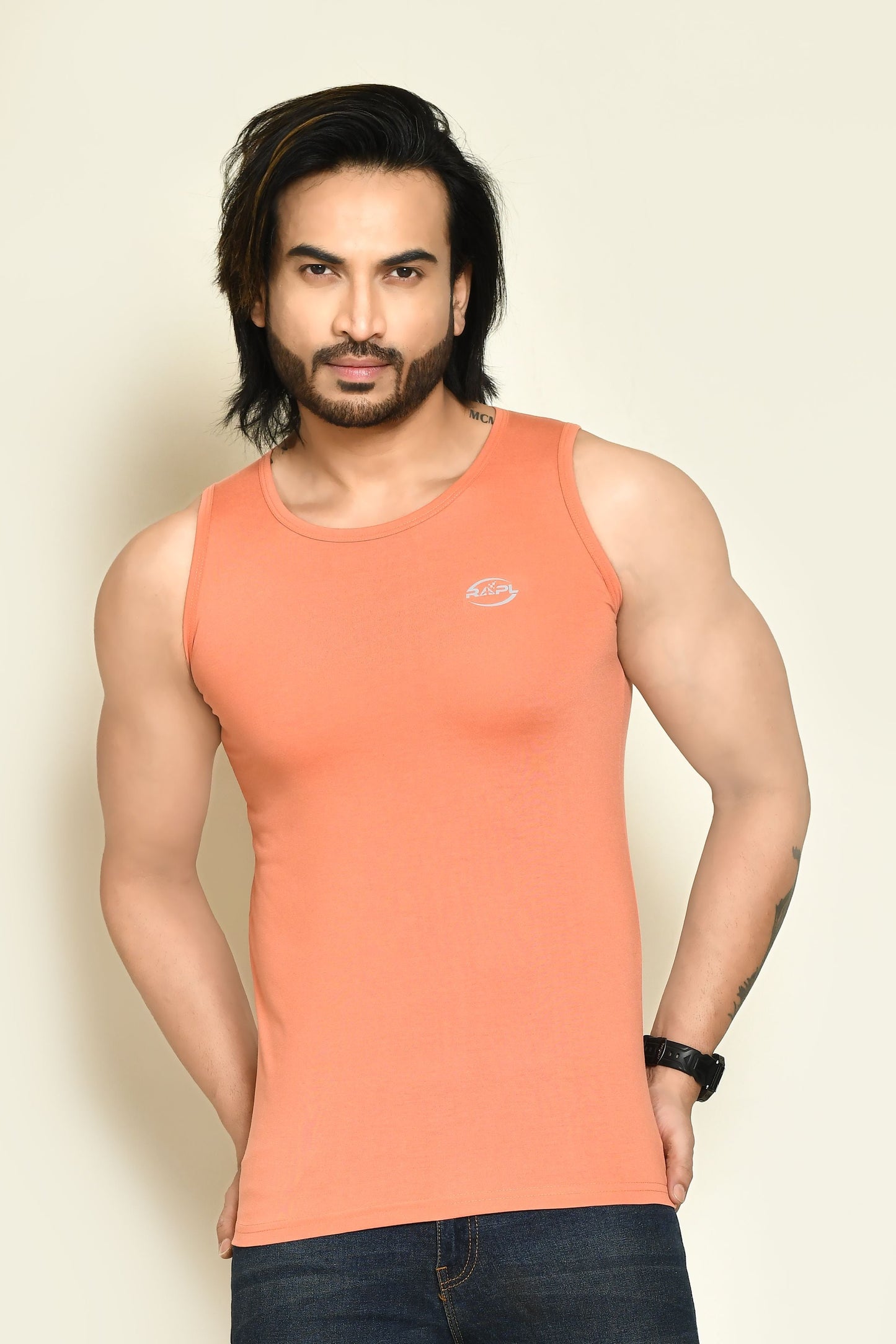 RAPL BHARAT Men's Casual Regular Fit Round Neck Solid Cotton Sleeveless Tank Tops Gym Vest I Perfect for Gymwear & Sports - Red, Sky Blue & Mauve