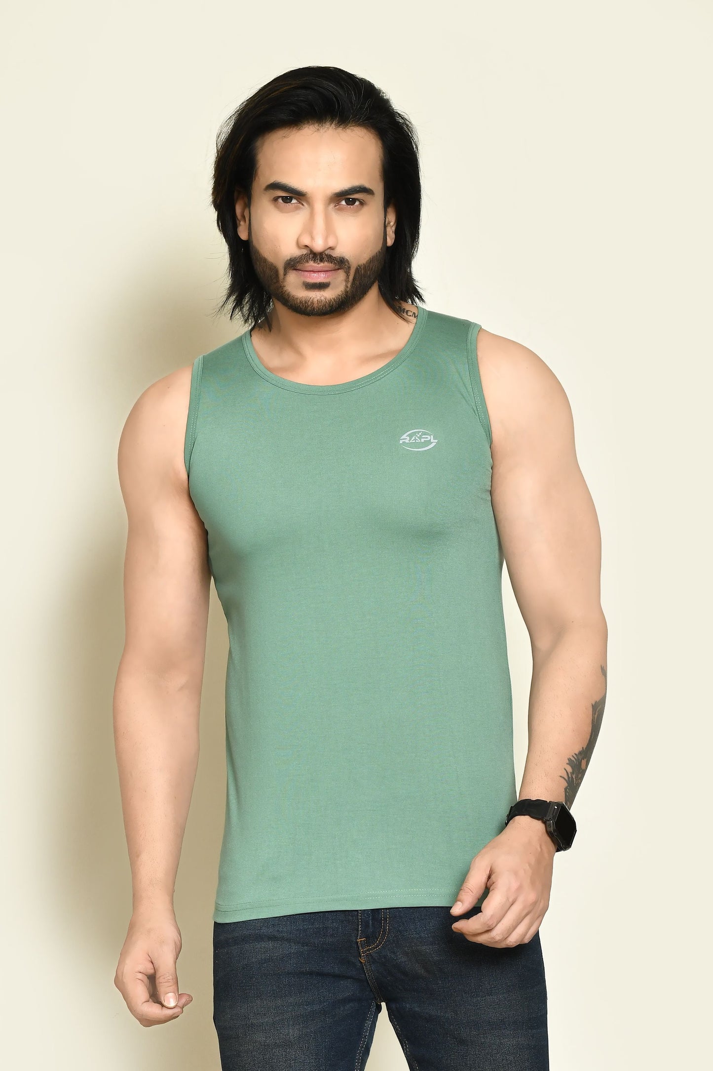 RAPL BHARAT Men's Casual Regular Fit Round Neck Solid Cotton Sleeveless Tank Tops Gym Vest I Perfect for Gymwear & Sports - Mauve, Khaki & Olive Green