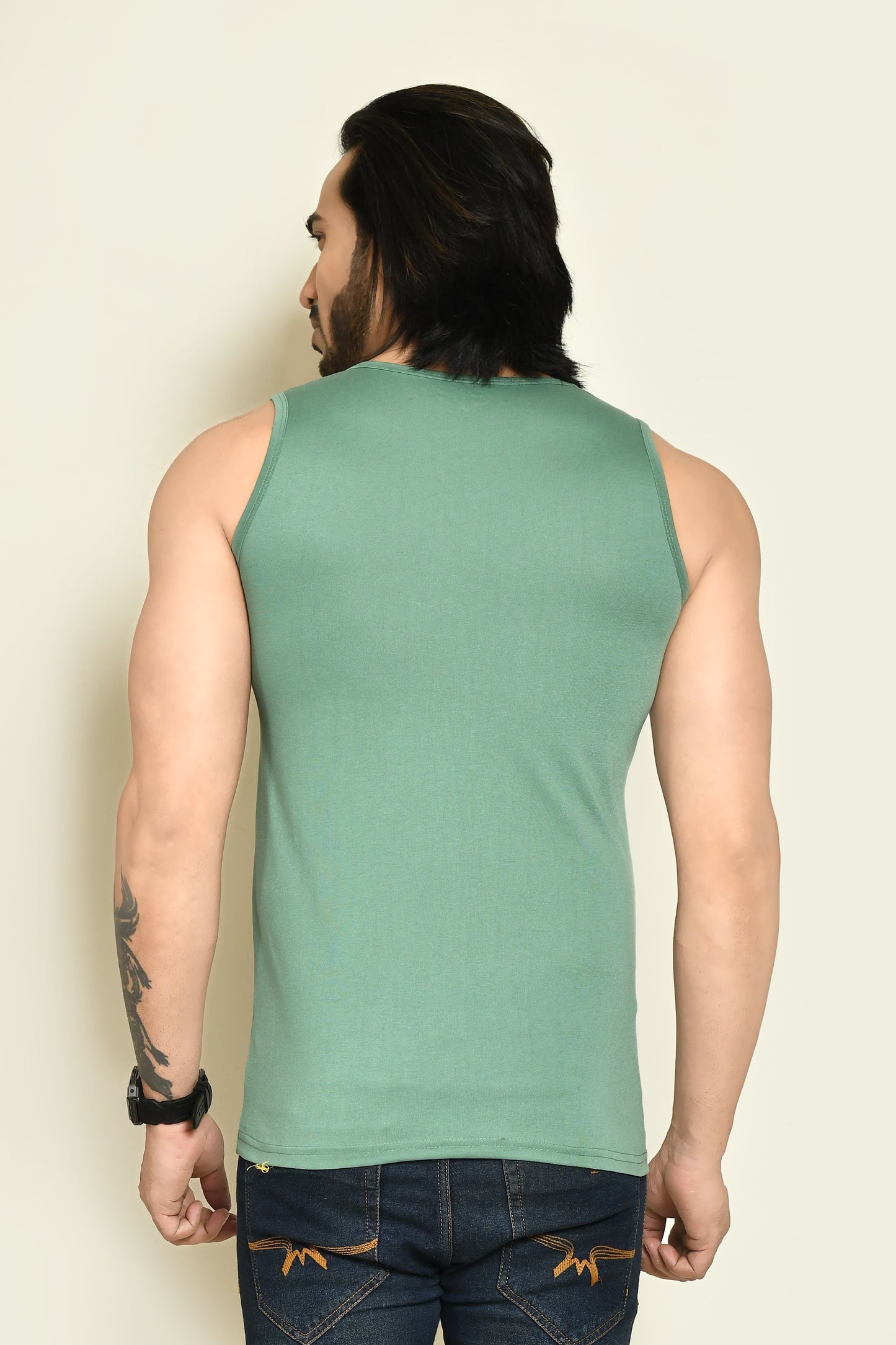 RAPL BHARAT Men's Casual Regular Fit Round Neck Solid Cotton Sleeveless Tank Tops Gym Vest I Perfect for Gymwear & Sports - Mauve, Khaki & Olive Green