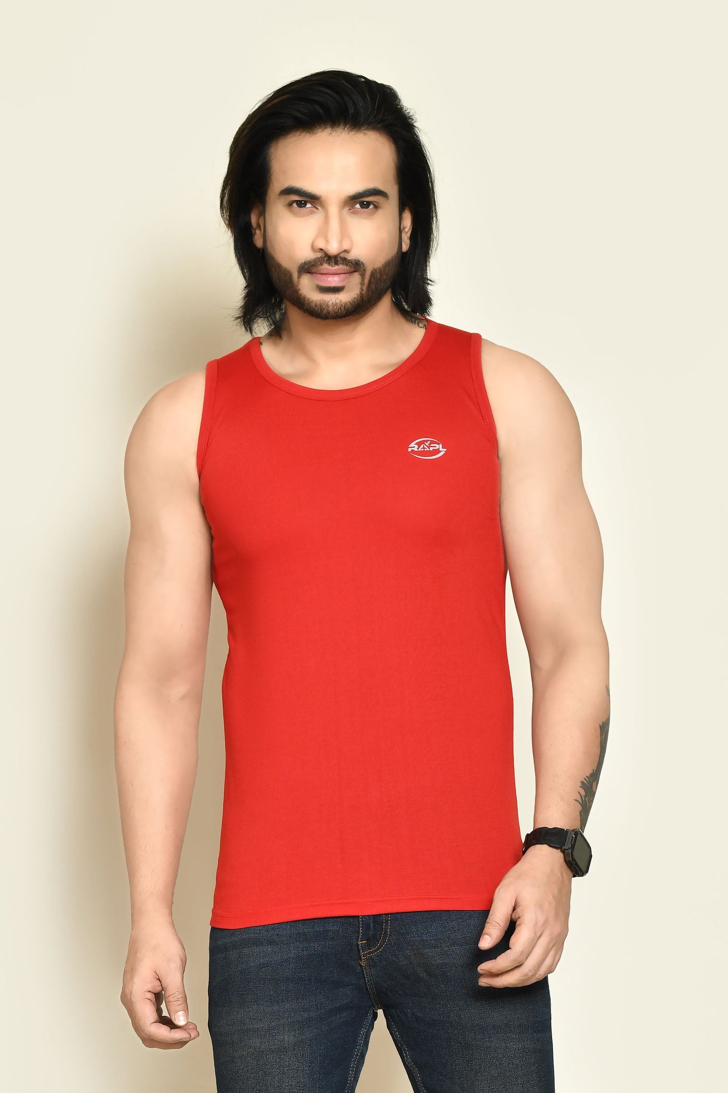 RAPL BHARAT Men's Casual Regular Fit Round Neck Solid Cotton Sleeveless Tank Tops Gym Vest I Perfect for Gymwear & Sports - Red & Mauve