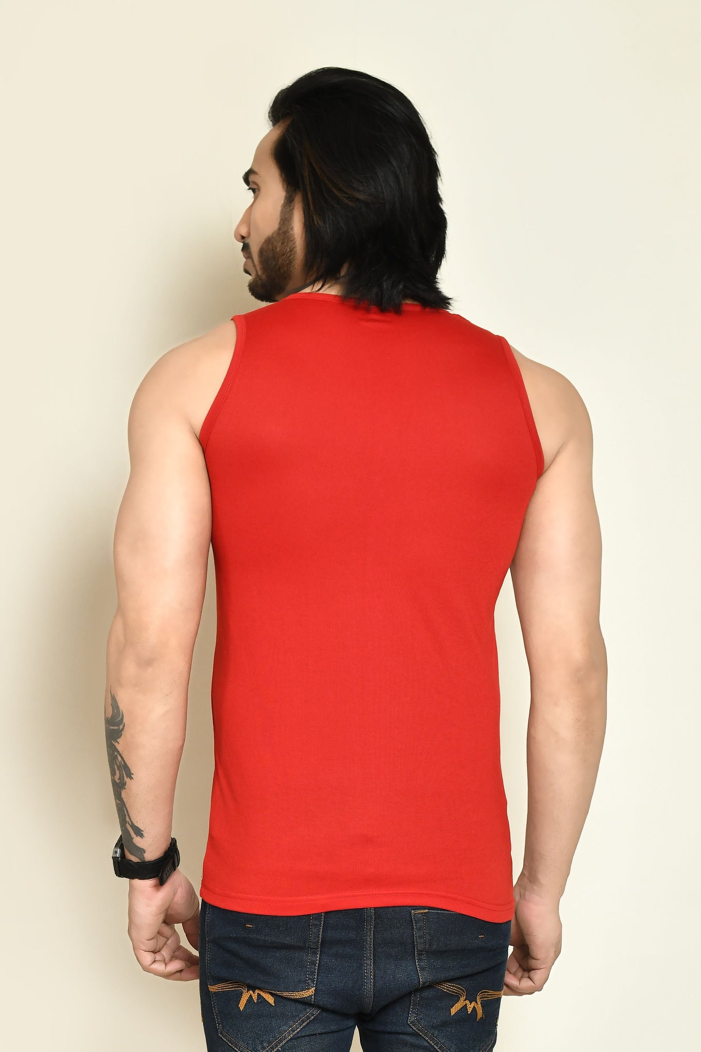 RAPL BHARAT Men's Casual Regular Fit Round Neck Solid Cotton Sleeveless Tank Tops Gym Vest I Perfect for Gymwear & Sports - Black, Red & Navy Blue