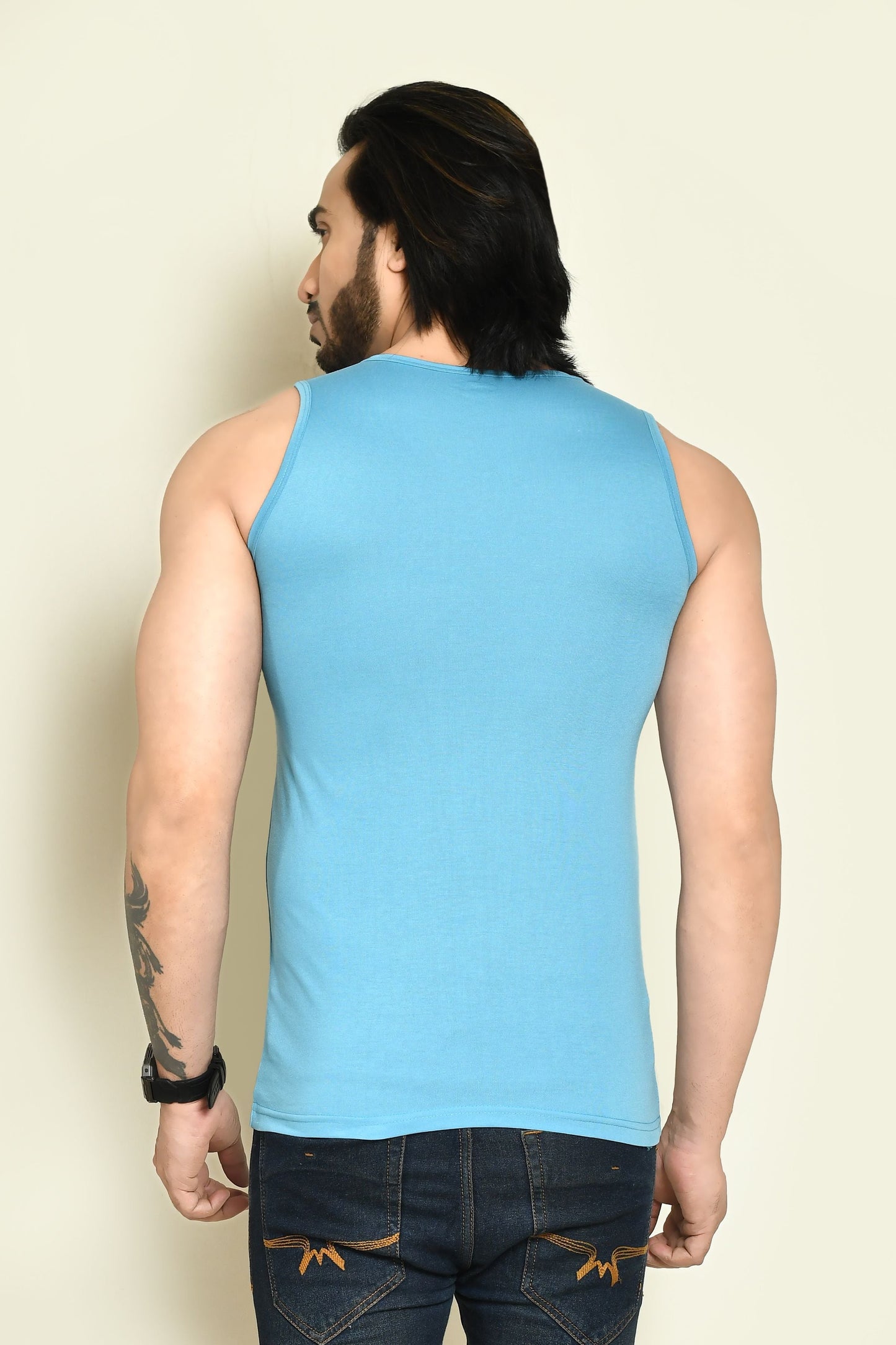 RAPL BHARAT Men's Casual Regular Fit Round Neck Solid Cotton Sleeveless Tank Tops Gym Vest I Perfect for Gymwear & Sports - Sky Blue, Navy Blue & Turquoise