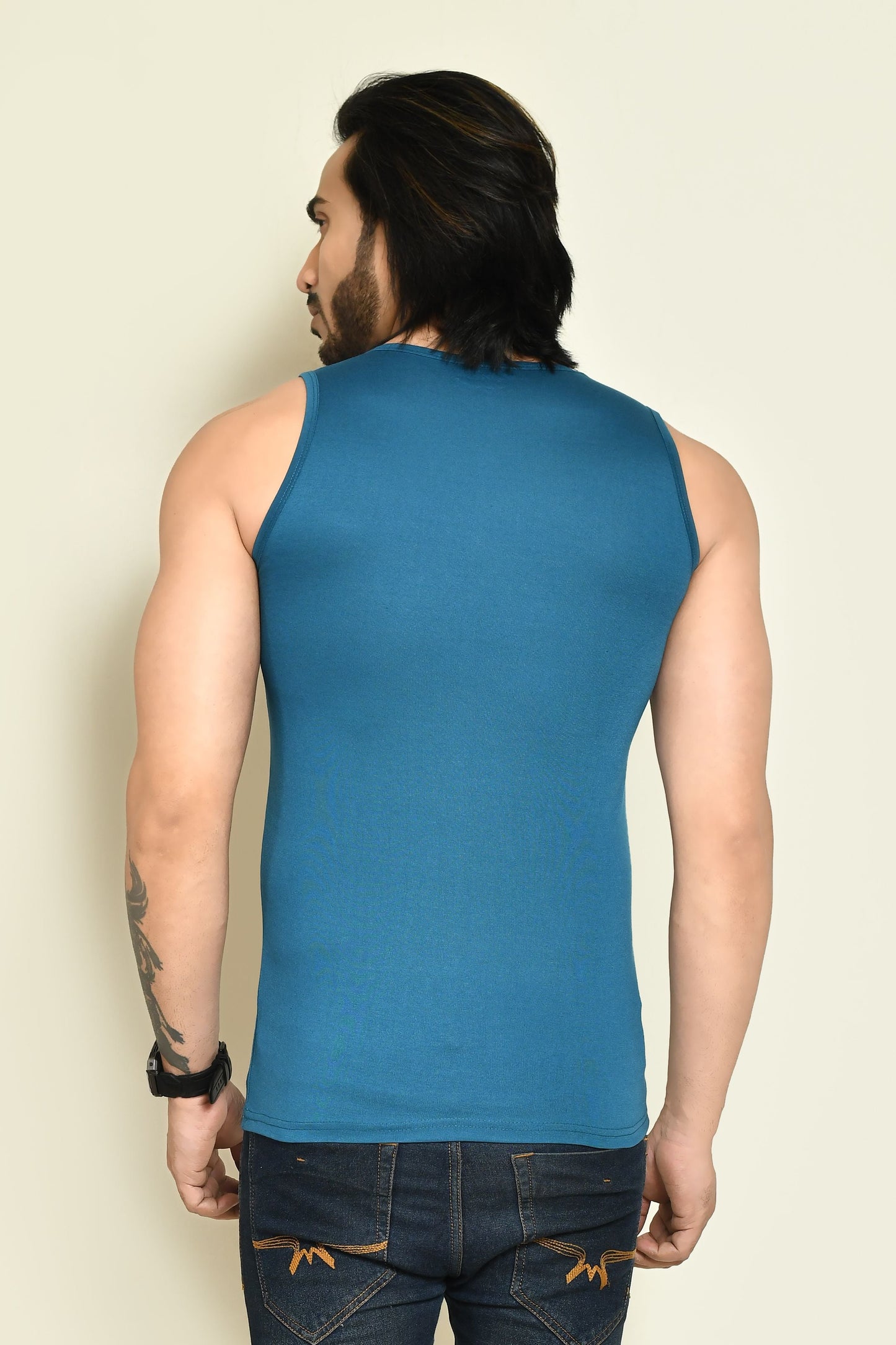 RAPL BHARAT Men's Casual Regular Fit Round Neck Solid Cotton Sleeveless Tank Tops Gym Vest I Perfect for Gymwear & Sports - Turquoise & Dark Green