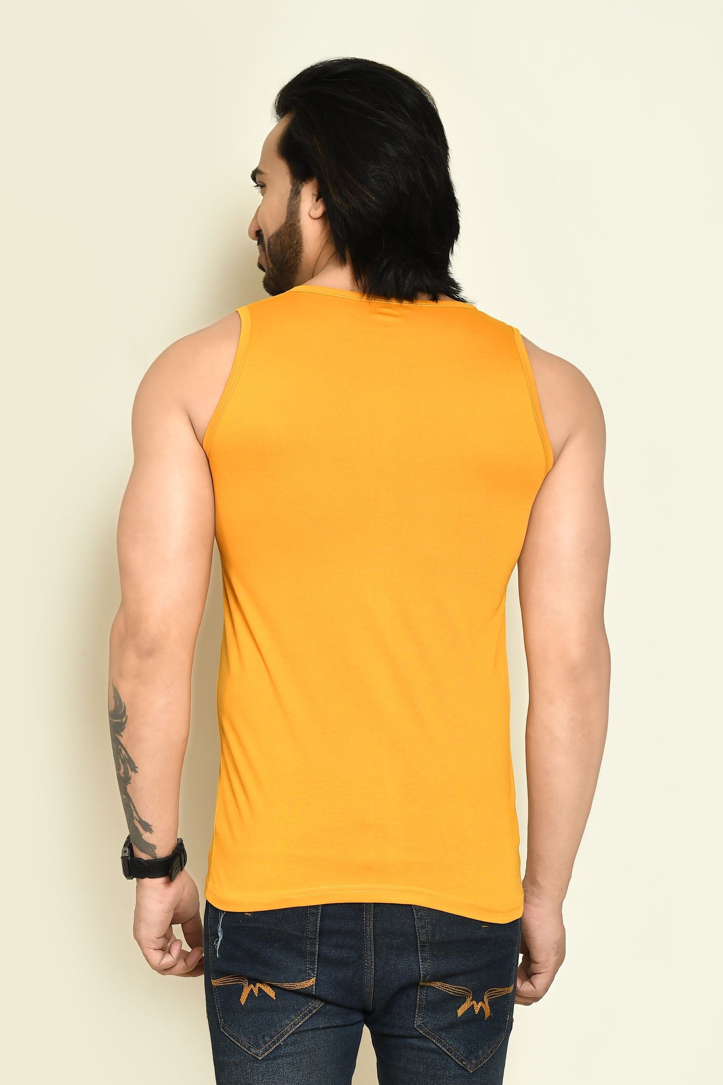 RAPL BHARAT Men's Casual Regular Fit Round Neck Solid Cotton Sleeveless Tank Tops Gym Vest I Perfect for Gymwear & Sports - Black, Yellow & Navy Blue