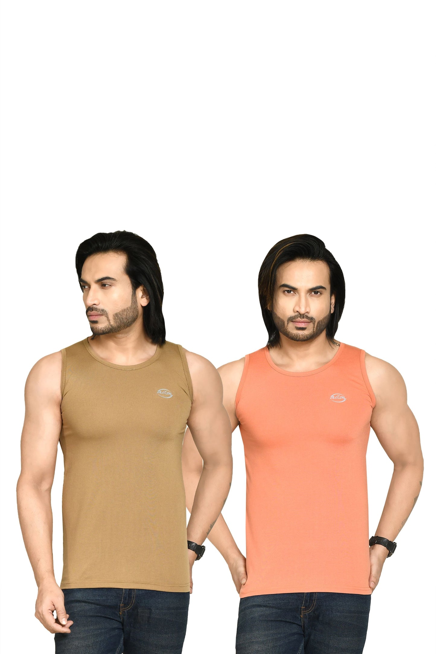 RAPL BHARAT Men's Casual Regular Fit Round Neck Solid Cotton Sleeveless Tank Tops Gym Vest I Perfect for Gymwear & Sports - Khaki & Mauve