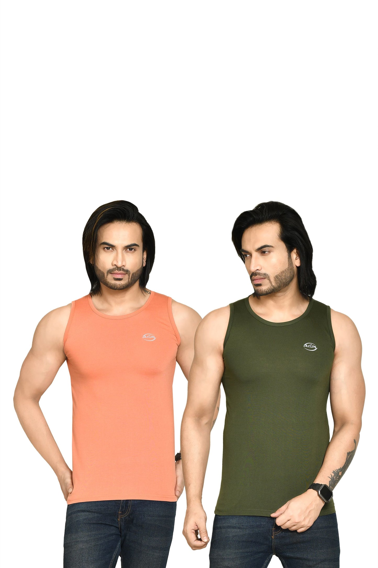 RAPL BHARAT Men's Casual Regular Fit Round Neck Solid Cotton Sleeveless Tank Tops Gym Vest I Perfect for Gymwear & Sports - Mauve & Dark Green