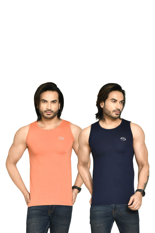RAPL BHARAT Men's Casual Regular Fit Round Neck Solid Cotton Sleeveless Tank Tops Gym Vest I Perfect for Gymwear & Sports - Mauve & Navy Blue