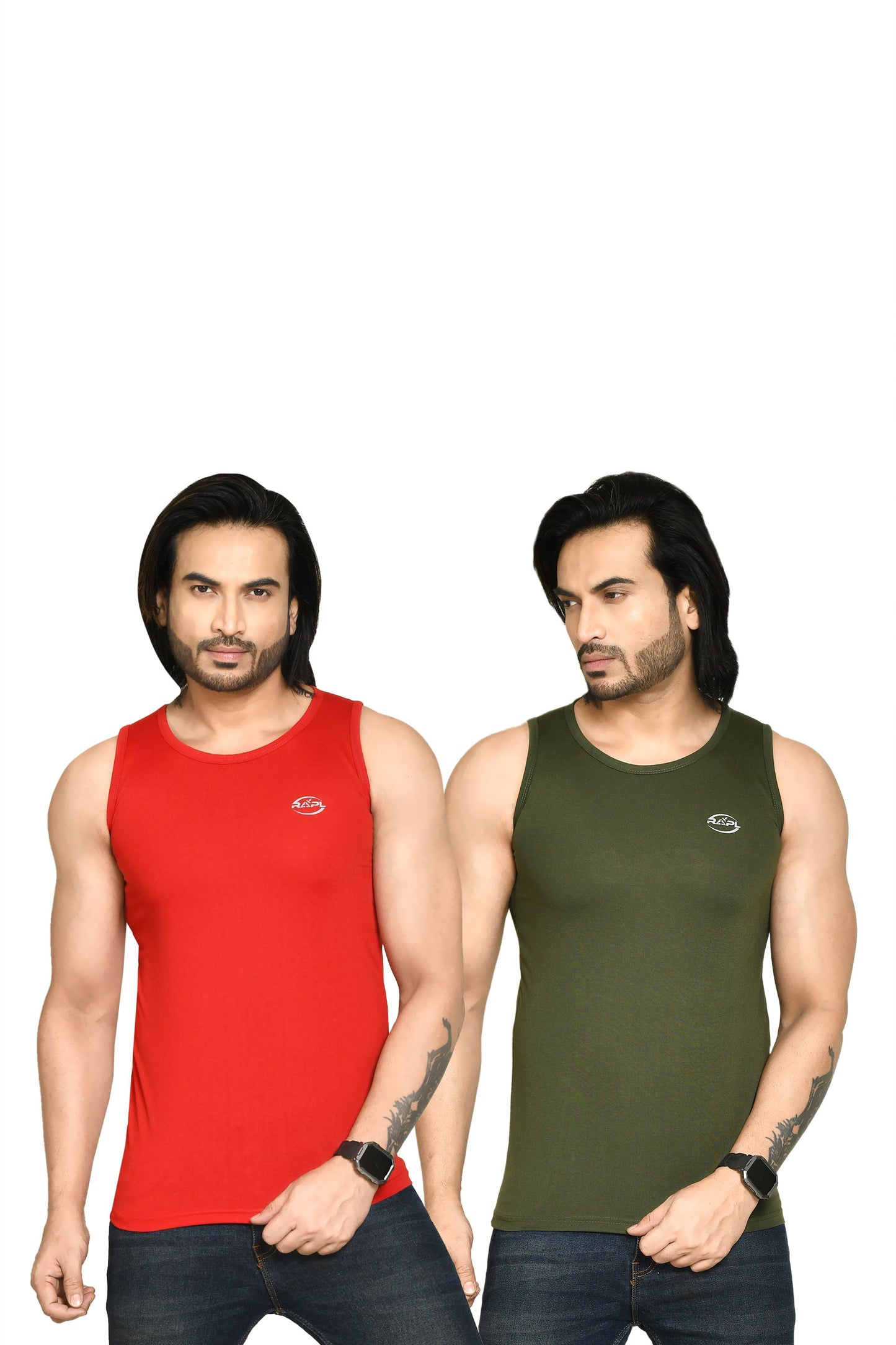 RAPL BHARAT Men's Casual Regular Fit Round Neck Solid Cotton Sleeveless Tank Tops Gym Vest I Perfect for Gymwear & Sports - Red & Dark Green