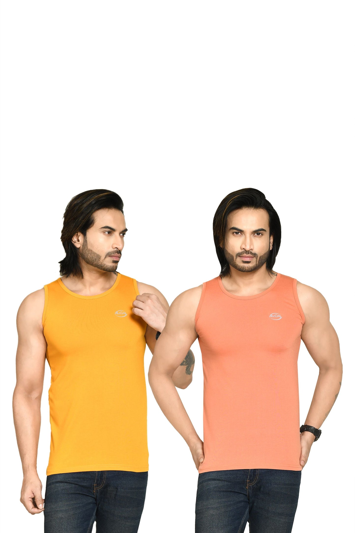 RAPL BHARAT Men's Casual Regular Fit Round Neck Solid Cotton Sleeveless Tank Tops Gym Vest I Perfect for Gymwear & Sports - Yellow & Mauve