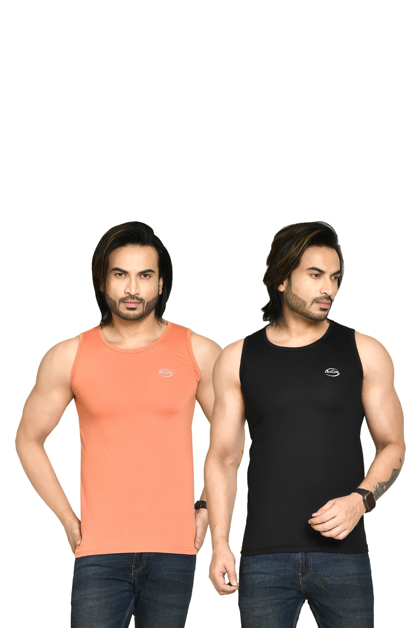 RAPL BHARAT Men's Casual Regular Fit Round Neck Solid Cotton Sleeveless Tank Tops Gym Vest I Perfect for Gymwear & Sports - Mauve & Black