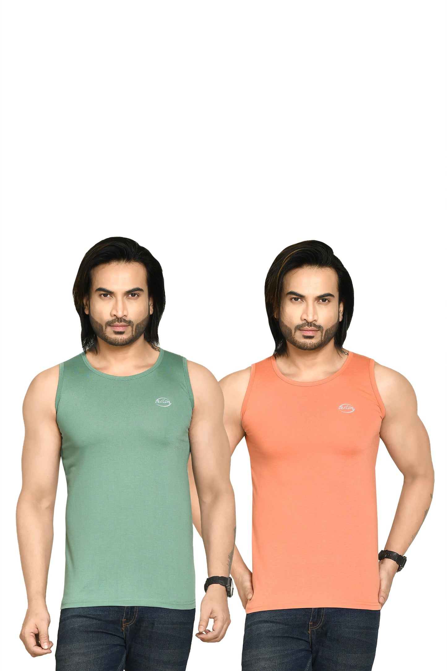 RAPL BHARAT Men's Casual Regular Fit Round Neck Solid Cotton Sleeveless Tank Tops Gym Vest I Perfect for Gymwear & Sports - Olive Green & Mauve