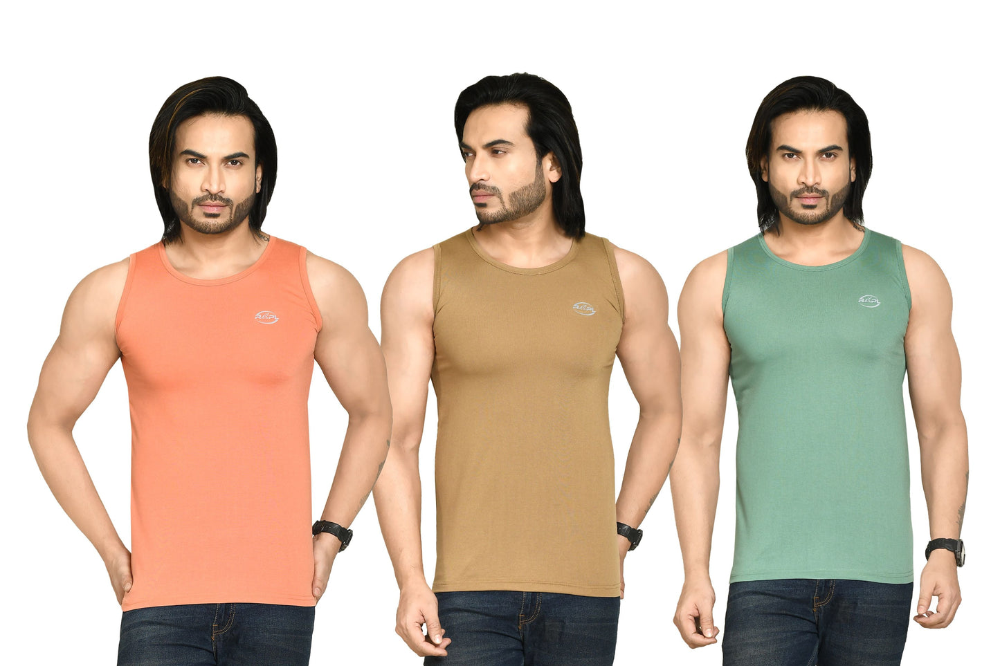 RAPL BHARAT Men's Casual Regular Fit Round Neck Solid Cotton Sleeveless Tank Tops Gym Vest I Perfect for Gymwear & Sports - Mauve, Khaki & Olive Green