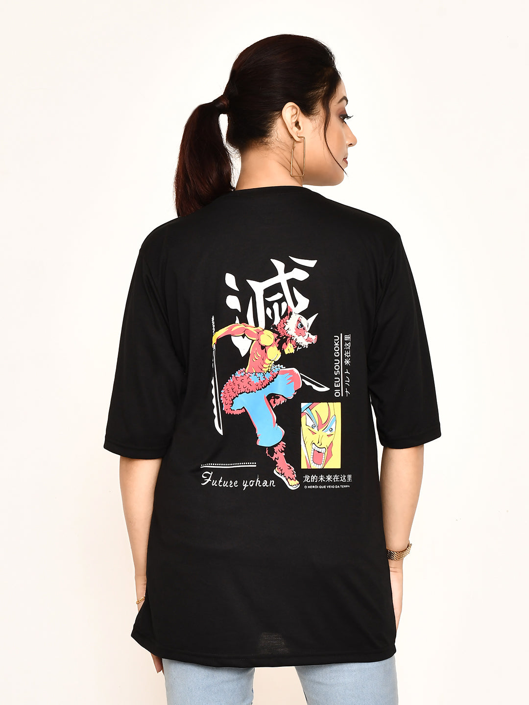 RAPL BHARAT Combo Women's Casual Regular Fit Round Neck Cotton t-shirt With Trendy Anime Print I Comfy & Stylish Graphic Printed T-shirt Combo of 3 for Women | Color - Black / Multi