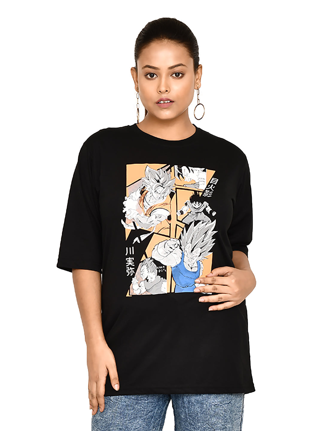 RAPL BHARAT Combo Women's Casual Regular Fit Round Neck Cotton t-shirt With Trendy Anime Print I Comfy & Stylish Graphic Printed T-shirt Combo of 3 for Women | Color - Black / Multi