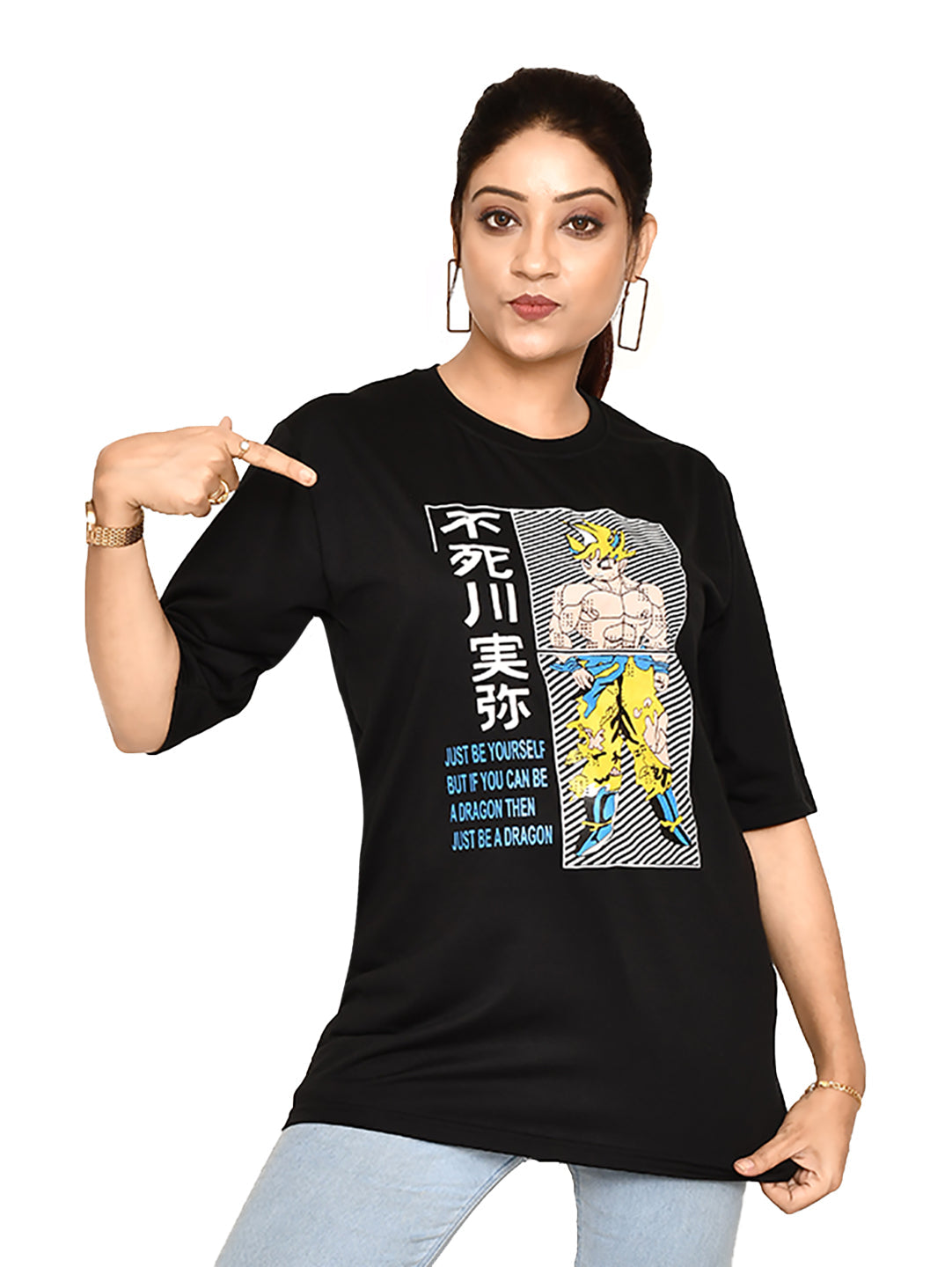 RAPL BHARAT Combo Women's Casual Regular Fit Round Neck Cotton t-shirt With Trendy Anime Print I Comfy & Stylish Graphic Printed T-shirt Combo of 3 for Women | Color - Black / Multi