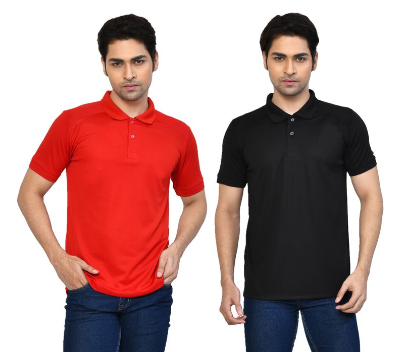 Men's Casual Regular Fit Solid Tshirts combo I Collared Neck I Half Sleeve Polo T-shirts  - Black & Red