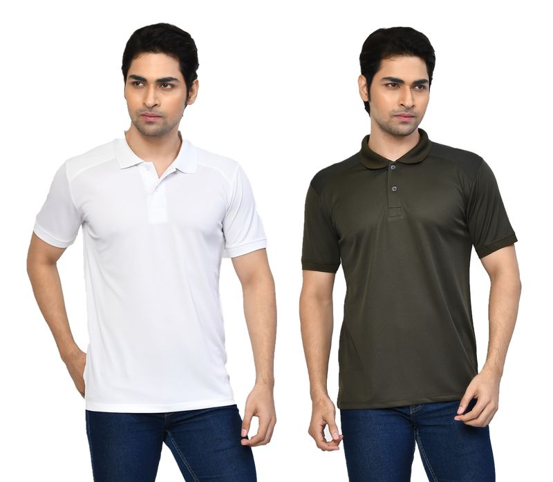 Men's Casual Regular Fit Solid Tshirts combo I Collared Neck I Half Sleeve Polo T-shirts  - Algae green & White