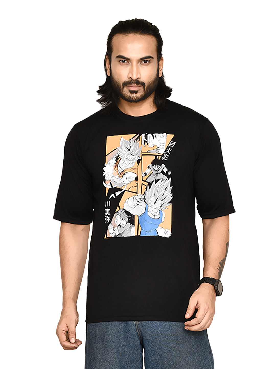 RAPL BHARAT Men's Casual Regular Fit Printed Round Neck Cotton  Fabric T-shirt with Half Sleeve I Comfortable and Breathable Western Outfit | Color-Black & Orange