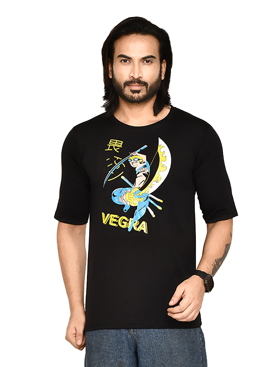 RAPL BHARAT Men's Casual Regular Fit Printed Round Neck Cotton  Fabric T-shirt with Half Sleeve I Comfortable and Breathable Western Outfit | Color-Black & Sky Blue