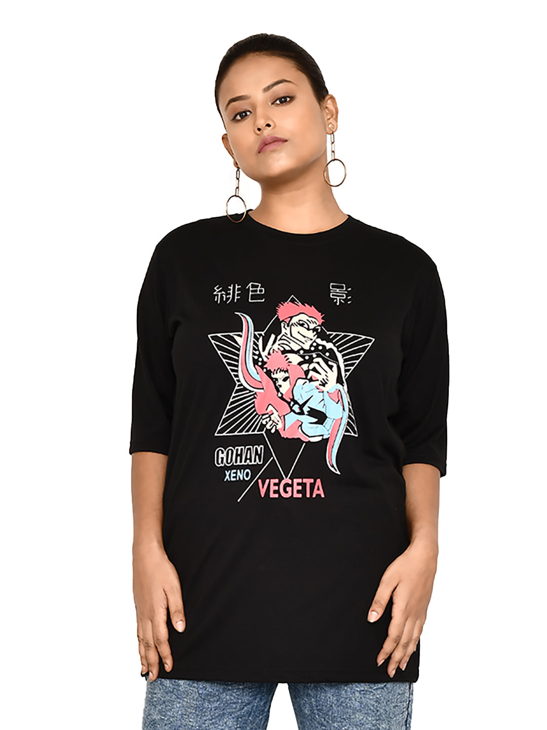 Rapl Bharat Women's Casual Regular Fit Printed Round Neck Cotton T - Shirt With Half Sleeve I Comfortable And Breathable Western Outfit|Color - Black & Pink