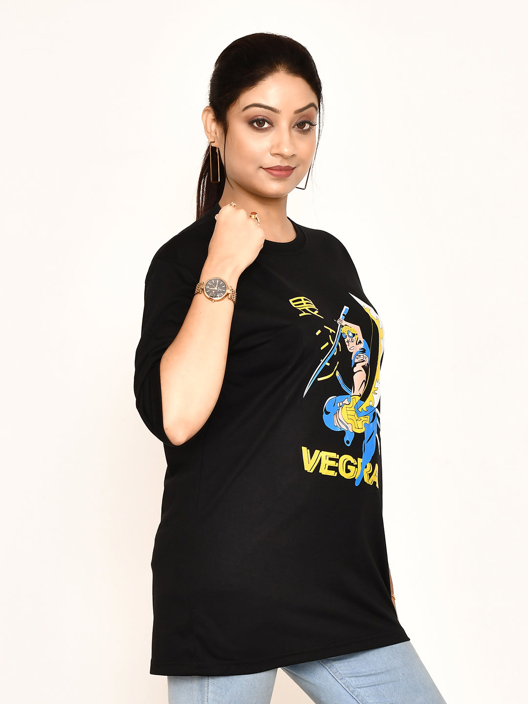 Rapl Bharat Women's Casual Regular Fit Printed Round Neck Cotton T - Shirt With Half Sleeve I Comfortable And Breathable Western Outfit|Color - Black & Sky Blue