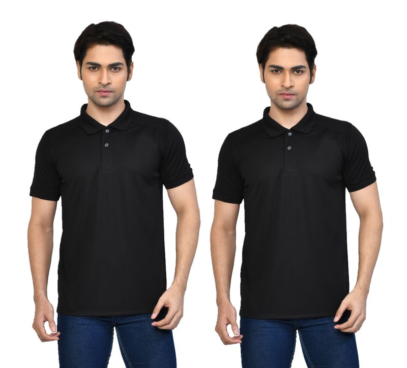 Men's Casual Regular Fit Solid Tshirts combo I Collared Neck I Half Sleeve Polo T-shirts  - Black