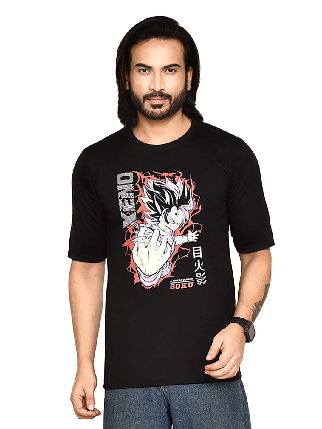 RAPL BHARAT Men's Casual Regular Fit Printed Round Neck Cotton Black T-shirt with Half Sleeve I Comfortable and Breathable Graphic Anime Print T-shirt Combo for Men | Color - Black / Multi