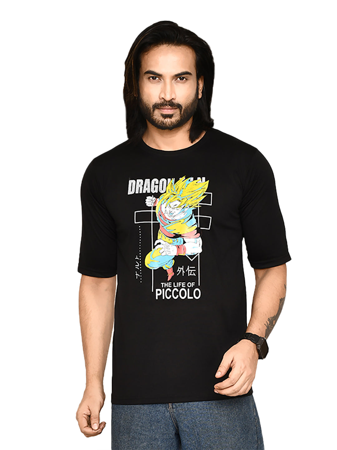 RAPL BHARAT Men's Casual Regular Fit Anime Print Tshirt for Men With Round Neck I Comfortable and Breathable Printed Half Sleeve T-shirt Combo for Men | Color-Black/Multi