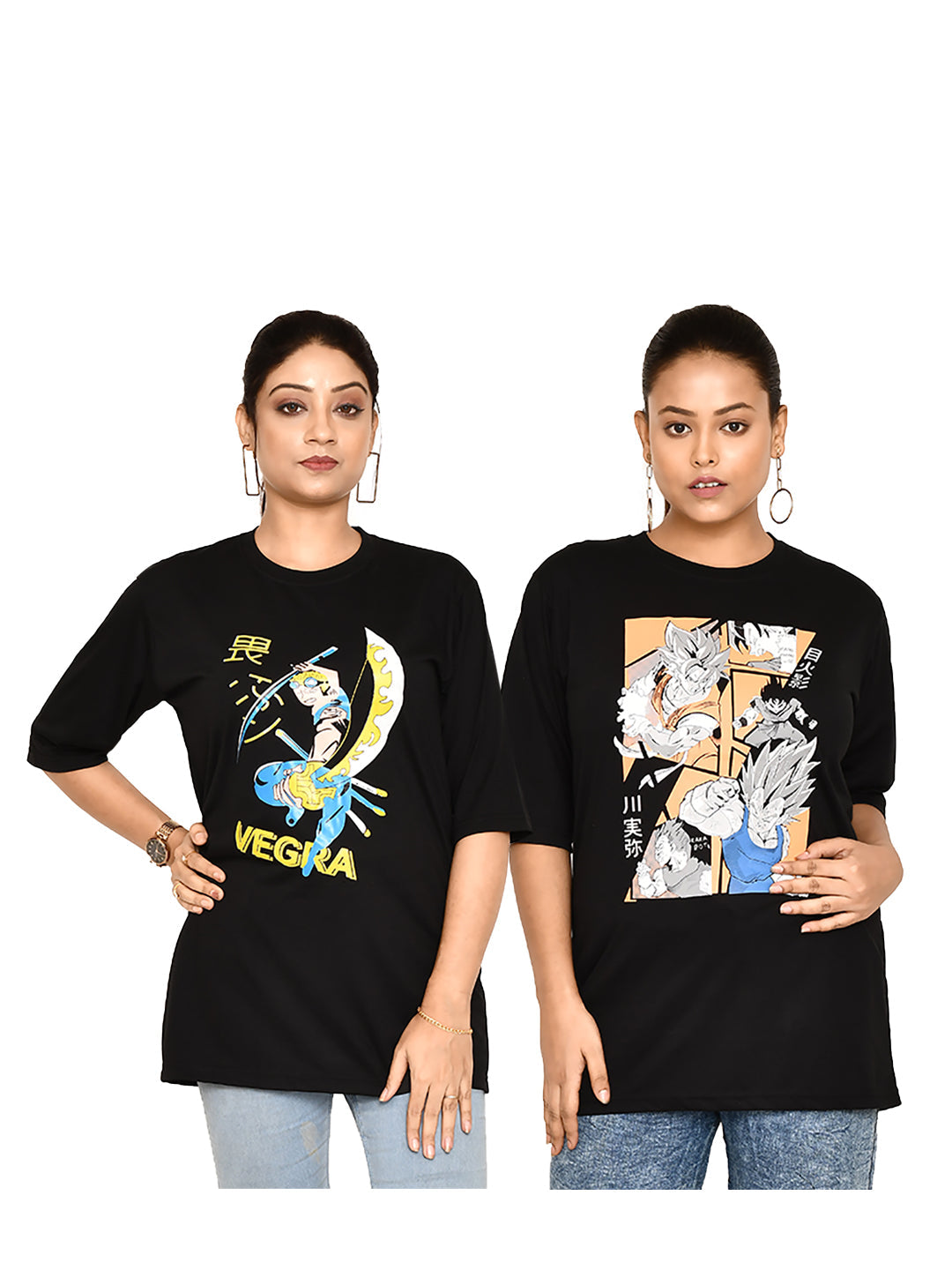 RAPL BHARAT Women's Casual Regular Fit Anime Print Tshirt for Women With Round Neck I Comfortable and Breathable Printed Half Sleeve T-shirt Combo for Women | Color- Black / Multi