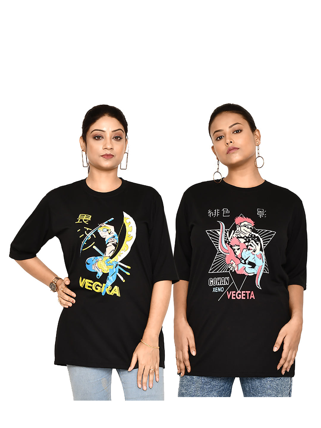 RAPL BHARAT Women's Casual Regular Fit Printed Round Neck Cotton T-shirt Combo with Half Sleeve I Comfortable and Breathable Printed Half Sleeve T-shirt Combo for Girls | Color- Black / Multi