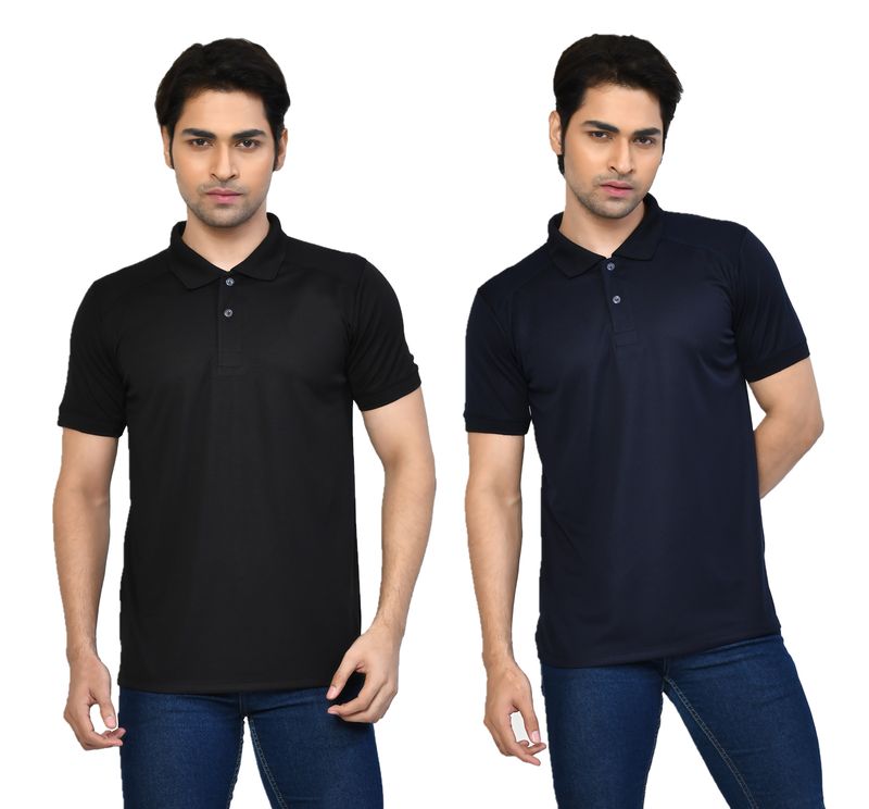 Men's Casual Regular Fit Solid Tshirts combo I Collared Neck I Half Sleeve Polo T-shirts  - Black & Navy Blue