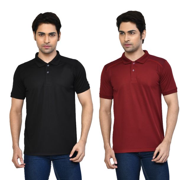 Men's Casual Regular Fit Solid Tshirts combo I Collared Neck I Half Sleeve Polo T-shirts  - Black & Maroon