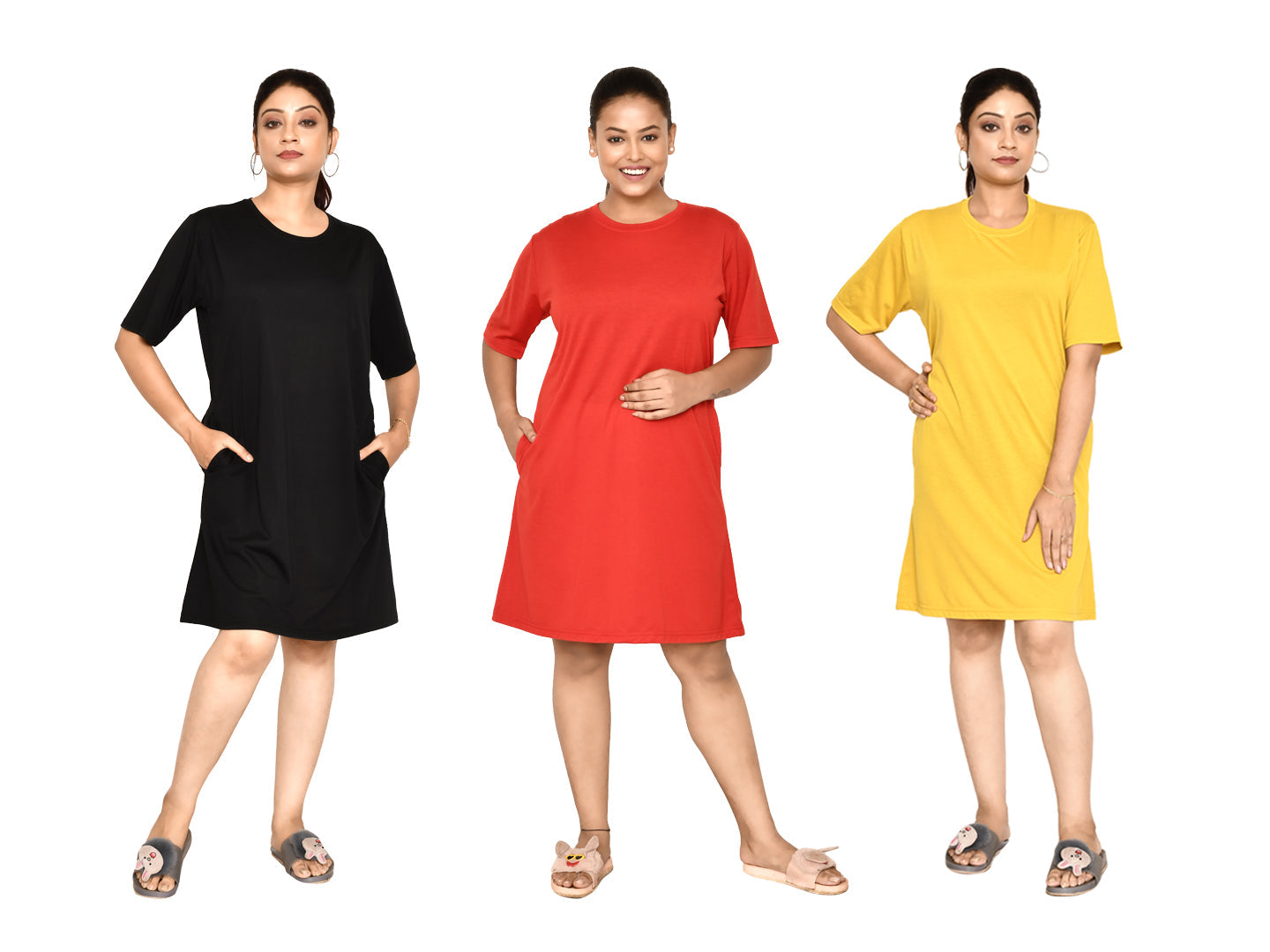 RAPL BHARAT Women's Casual Round Neck Cotton Knee Length Dress With Short sleeves