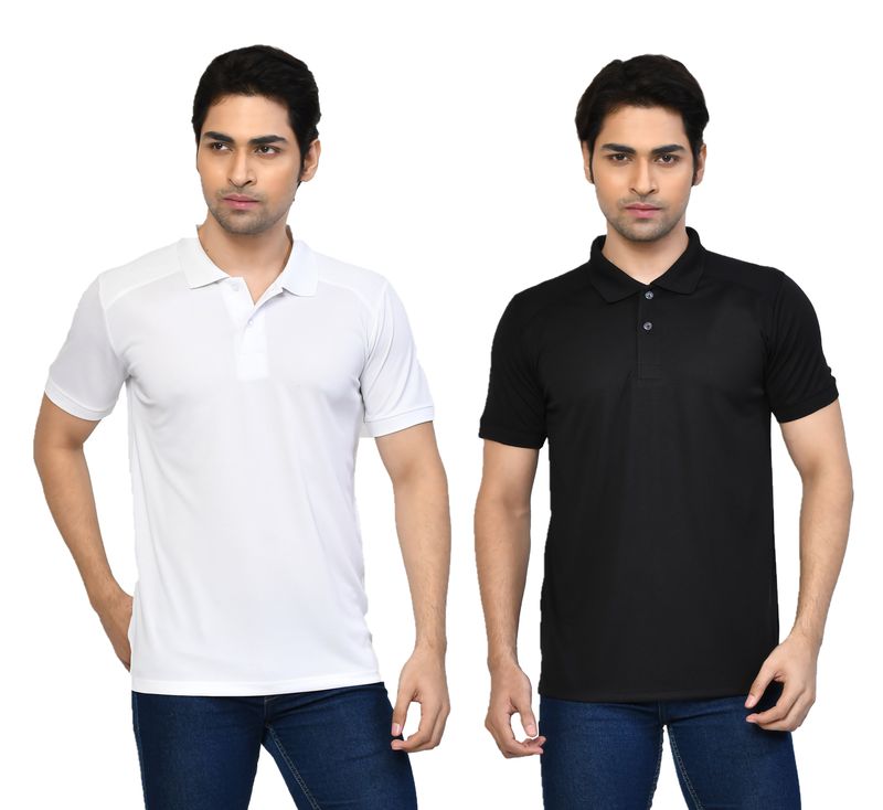 Men's Casual Regular Fit Solid Tshirts combo I Collared Neck I Half Sleeve Polo T-shirts  - Black & White